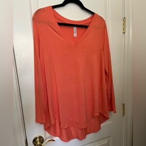 V neck long sleeve coral T shirt tunic